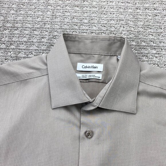 Calvin Klein Formal Dress Shirt Men Size 16.5 32/33 Slim Fit Non-Iron Button Up - Picture 3 of 9